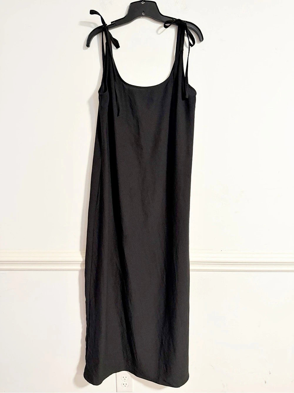 Lulus Black Tie Shoulder Maxi Dress Side Slit Minimalist Size L